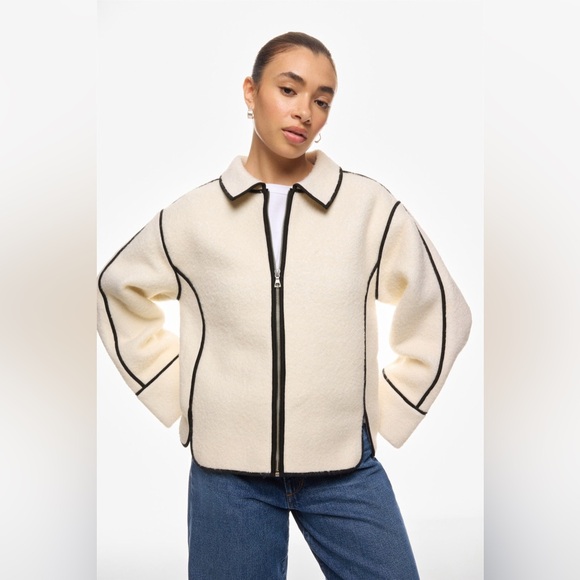 Modern Citizen Jackets & Blazers - Modern Citizen Cream Teddy Jacket with Black Trim